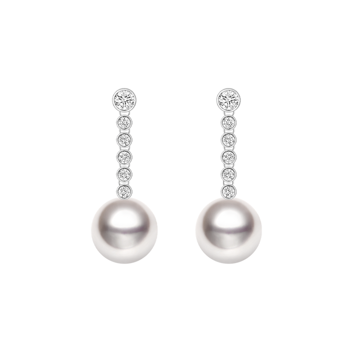 Akoya Pearl 18K White Gold Diamond Long Earrings