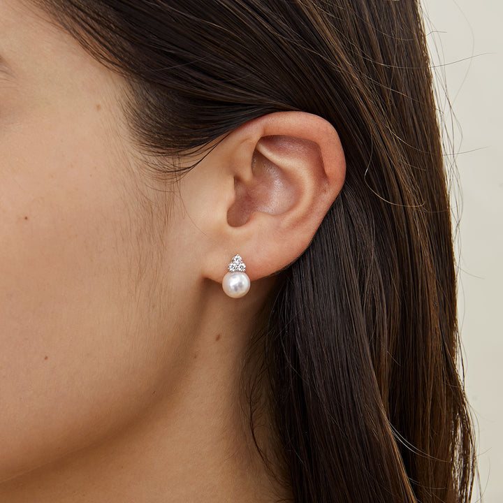 Akoya Pearl 18K White Gold Diamond Clover Earrings