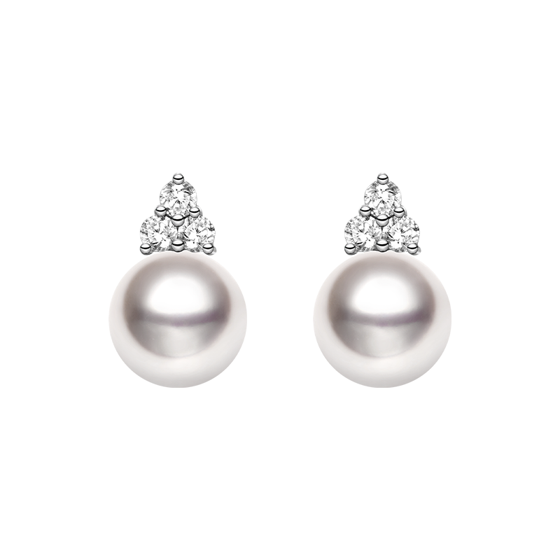 Akoya Pearl 18K White Gold Diamond Clover Earrings
