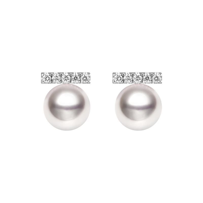 Akoya Saltwater Pearl 18K White Gold Rest Symbol Diamond Earrings