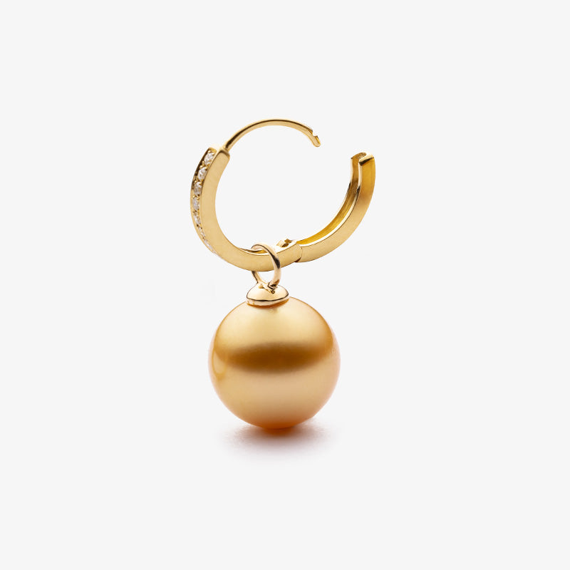 South Sea Golden Pearl 18K Gold Round Diamonds Earrings