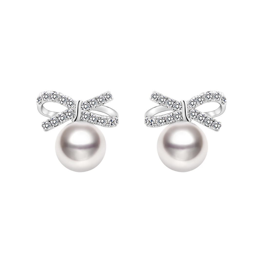 Akoya 18K White Gold Elegant Knot Fashion Earrings