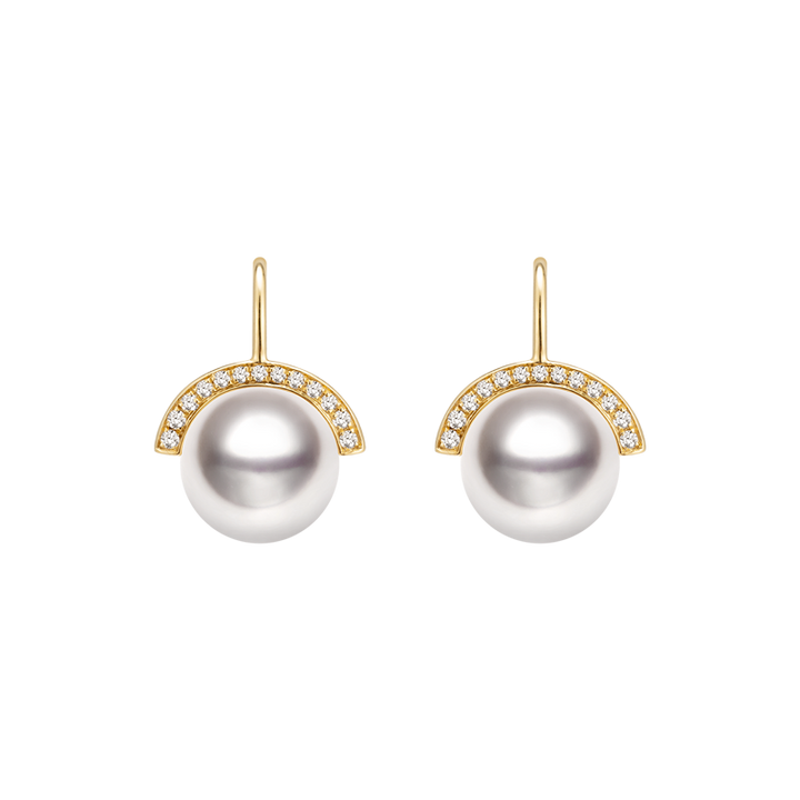 Akoya Pearl 18K Gold Nature Inspired Elegant Design Diamonds Earrings