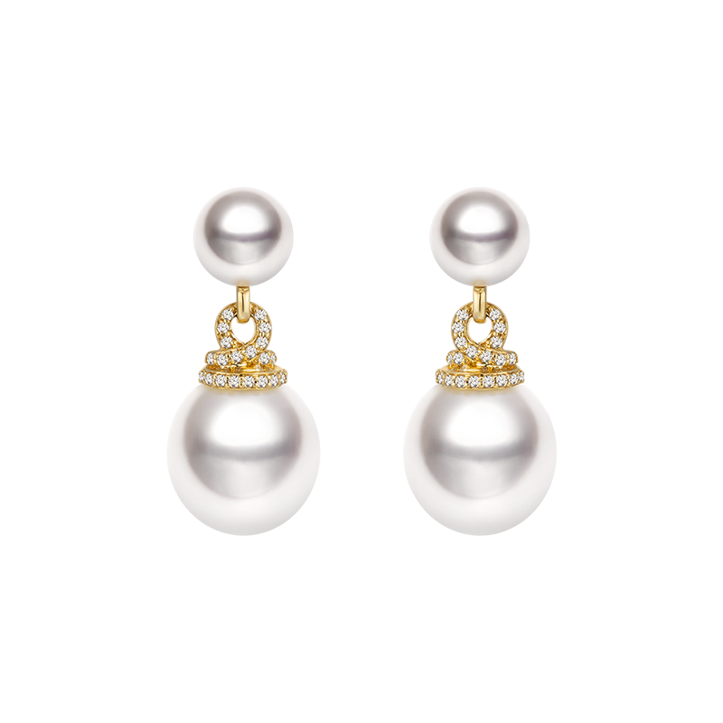 South Sea Pearl 18K Yellow Gold Diamond Knot Earrings