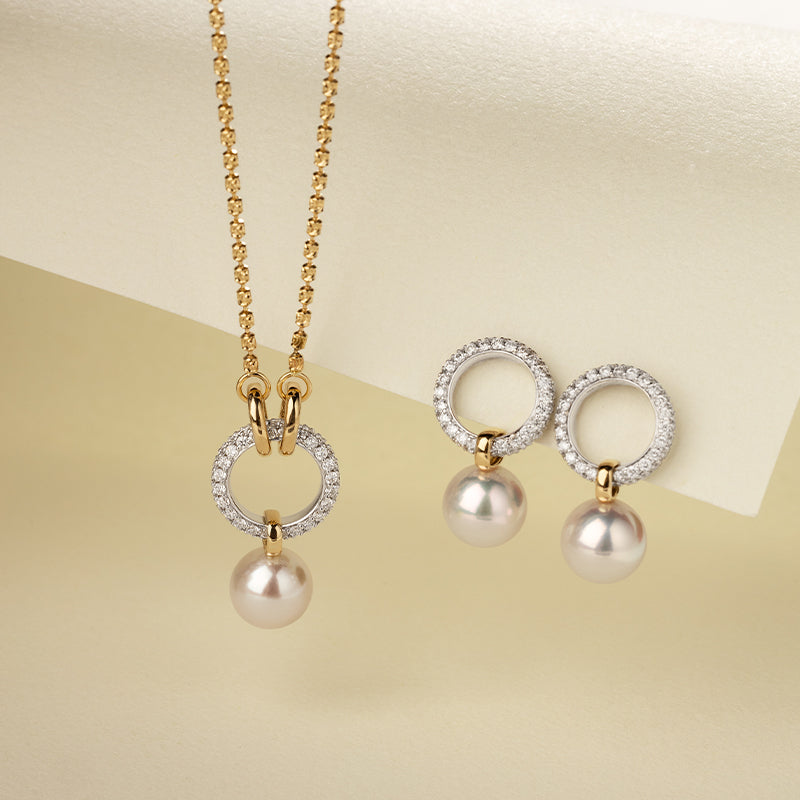 Akoya Saltwater Pearl 18K Gold Diamond High-End Infinity Hoop Earrings
