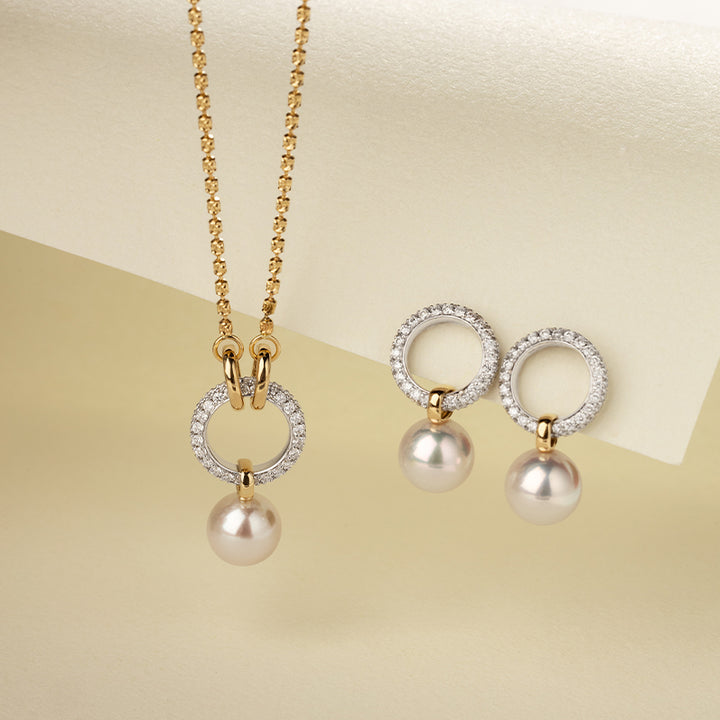 Akoya Saltwater Pearl 18K Gold Diamond High-End Infinity Hoop Earrings