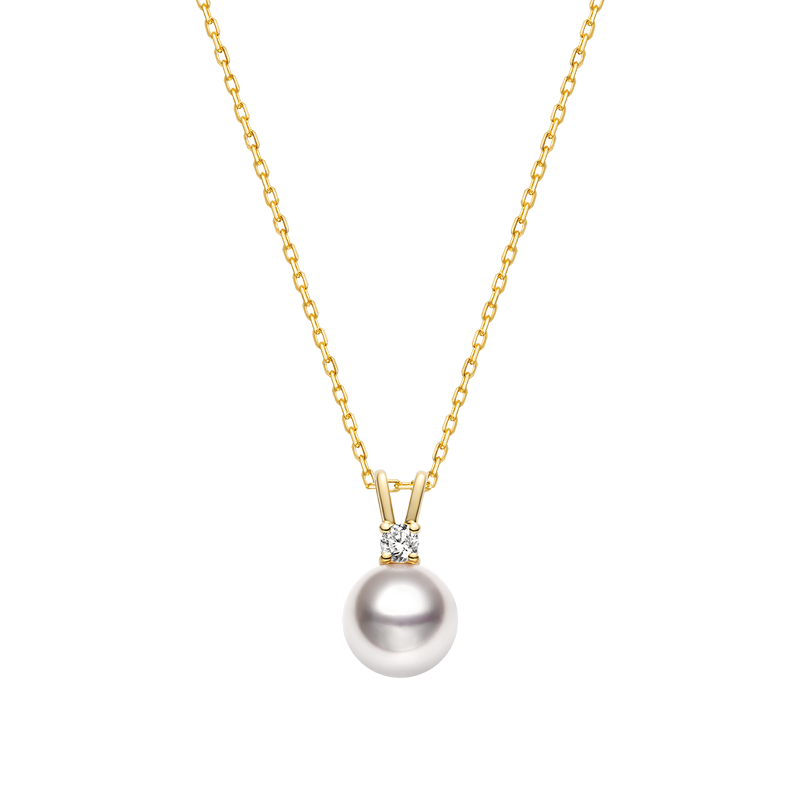 Akoya Saltwater Pearl 18K Gold Diamond Victory Sign Necklace