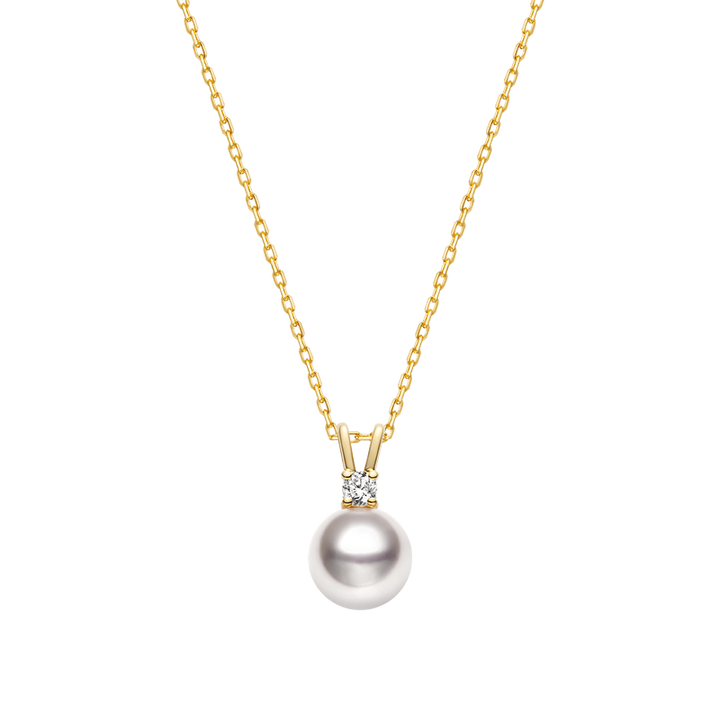 Akoya Saltwater Pearl 18K Gold Diamond Victory Sign Necklace