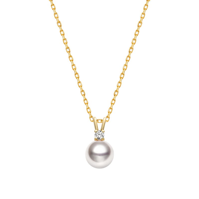 Akoya Saltwater Pearl 18K Gold Diamond Victory Sign Necklace