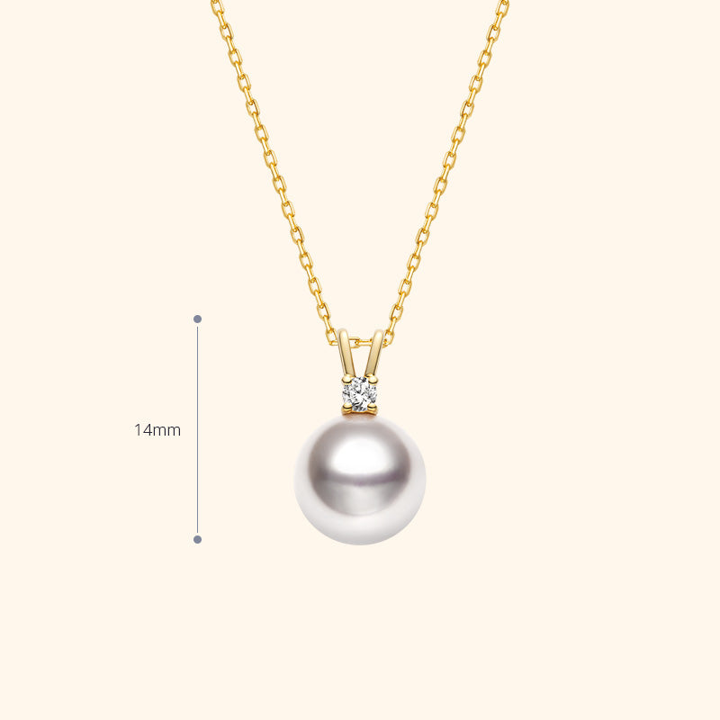 Akoya Saltwater Pearl 18K Gold Diamond Victory Sign Necklace