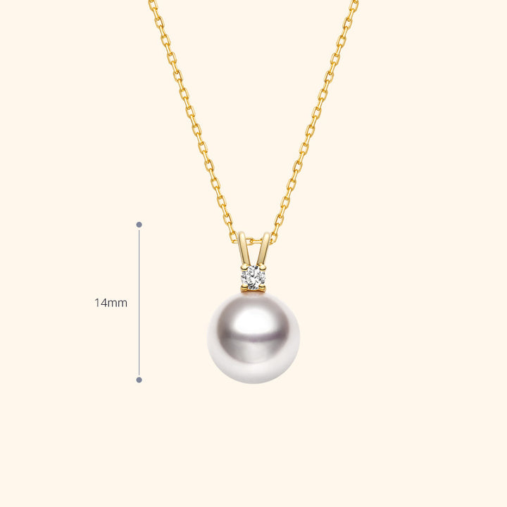 Akoya Saltwater Pearl 18K Gold Diamond Victory Sign Necklace