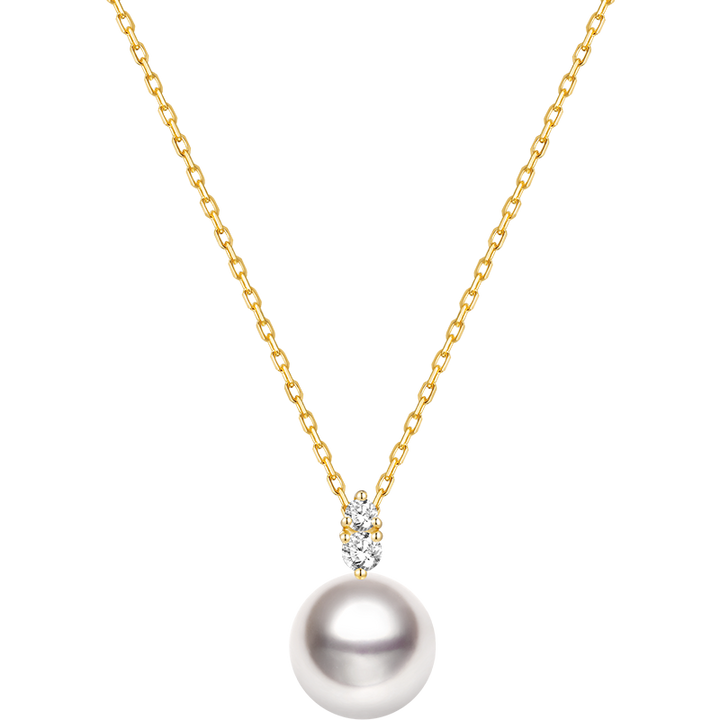 Akoya Pearl 18K Yellow Gold Twin Diamond Necklace