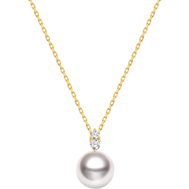 Akoya Pearl 18K Yellow Gold Twin Diamond Pendant Necklace
