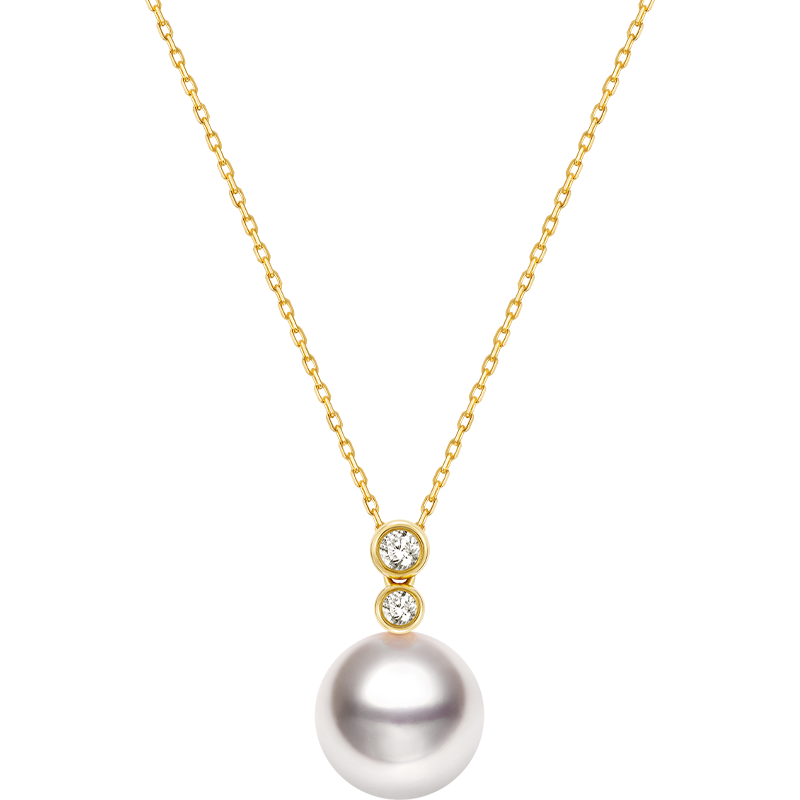 Akoya Pearl 18K Gold Double Diamond Elegant Necklace