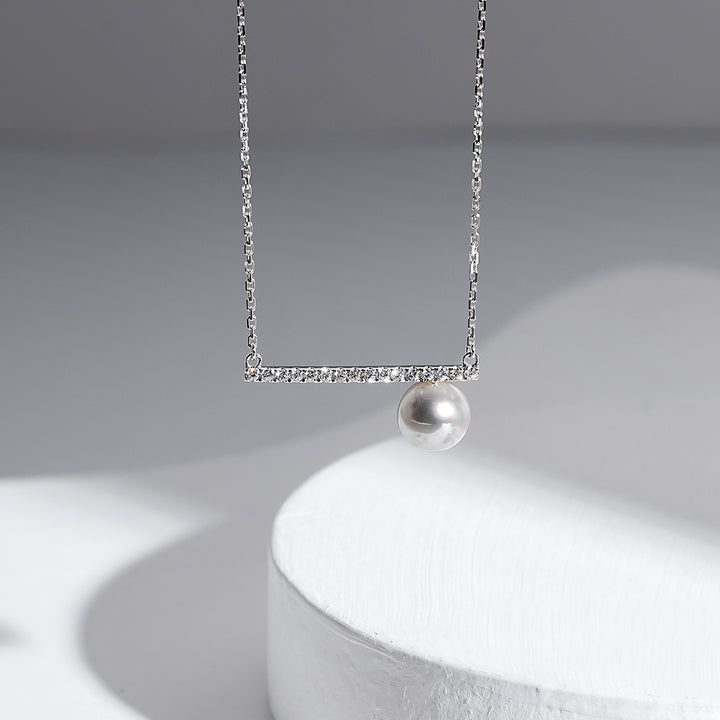 Akoya Pearl 18K White Gold Moon Diamond Necklace