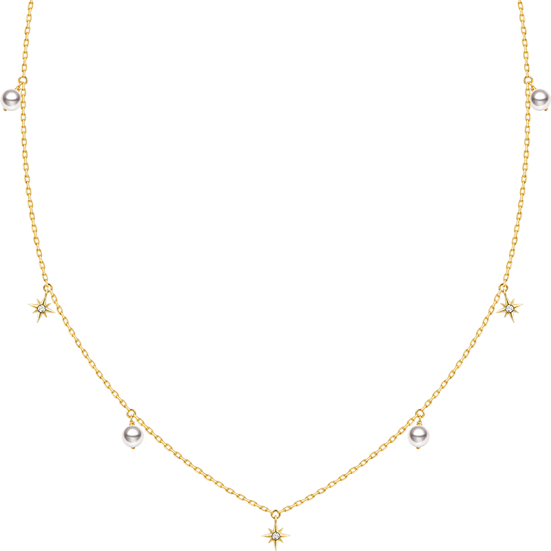 Akoya Pearl 18K Gold Diamond Star Necklace