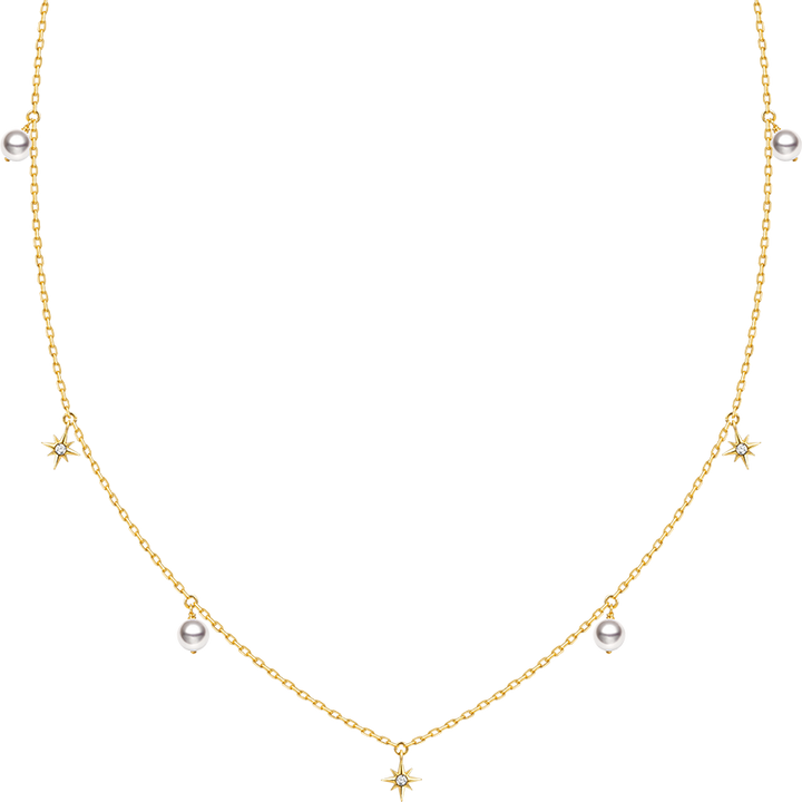 Akoya Pearl 18K Gold Diamond Star Necklace