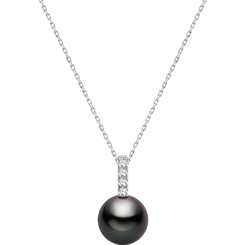 Tahitian Pearl 18K White Gold Four Diamonds Necklace