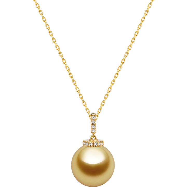 South Sea Golden Pearl 18K Gold Sparkling Diamonds Necklace