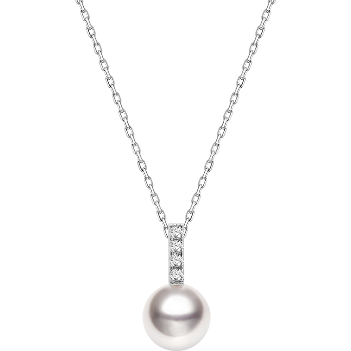 Akoya Saltwater Pearl 18K White Gold Semibreve Diamond Necklace