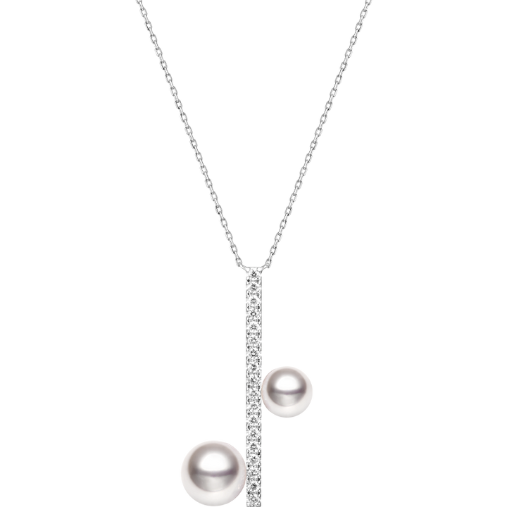 Akoya Saltwater Pearl 18K Gold Note Diamond Necklace