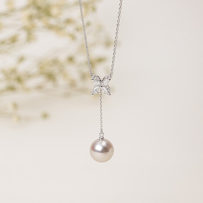 Akoya Pearl necklace Pearl Jewelry 18K White Gold Pendant Diamonds