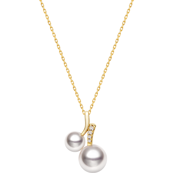 Akoya Pearl 18K Gold Diamond Cherry With Loving Necklace