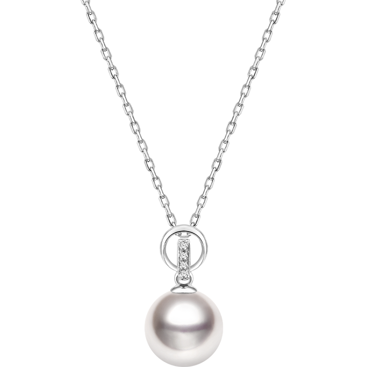 Akoya Pearl 18K White Gold Minimalistic Ring Design Necklace