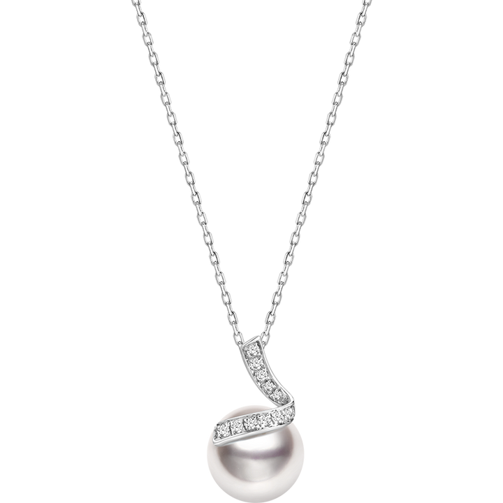 Akoya Pearl 18K White Gold Classic Wave Diamonds Necklace