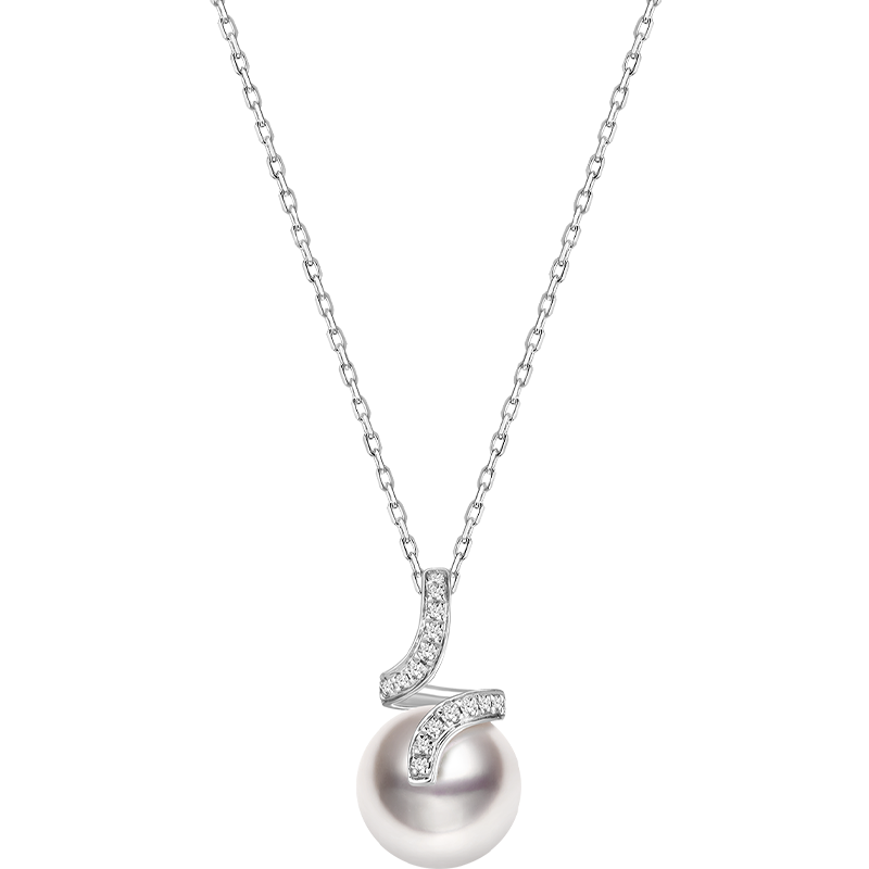 Akoya Pearl 18K White Gold Elegant Wave Diamonds Necklace