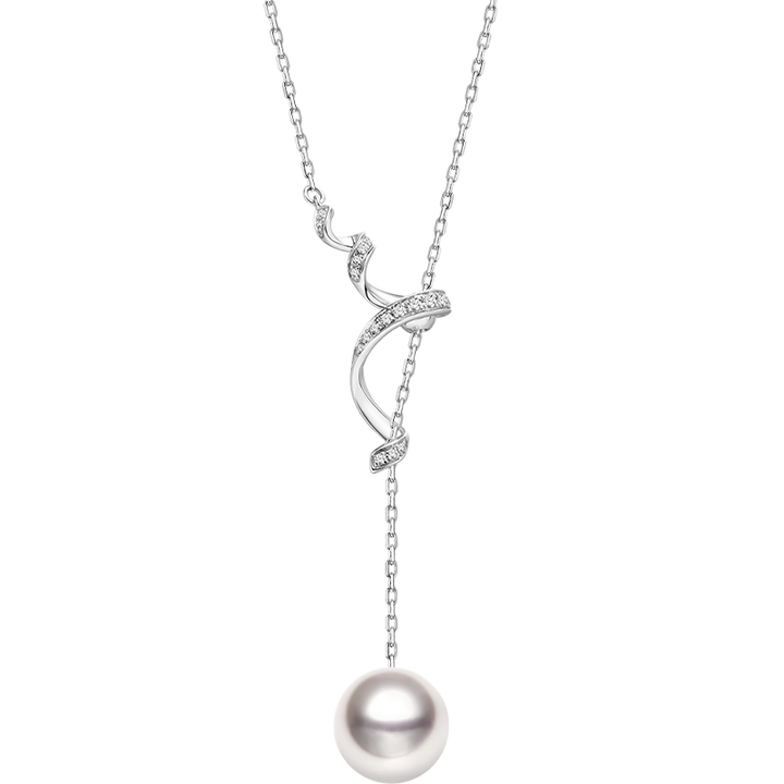Akoya Pearl 18K White Gold Adjustable Y-shaped Diamonds Necklace