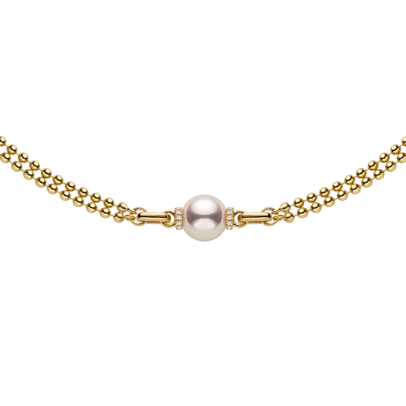 Akoya Saltwater Pearl 18K Gold Diamond Double-Layer Luster Chain Necklace