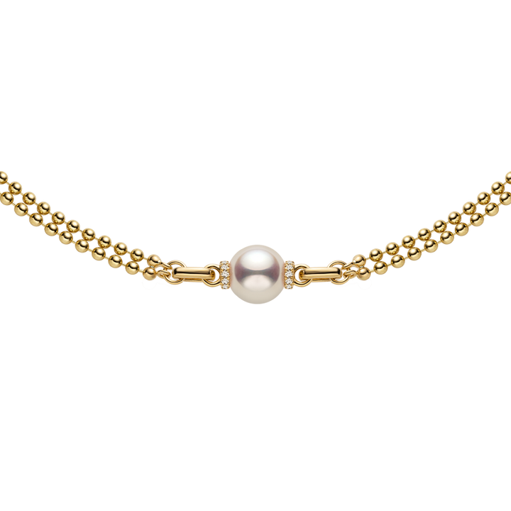 Akoya Saltwater Pearl 18K Gold Diamond Double-Layer Luster Chain Necklace