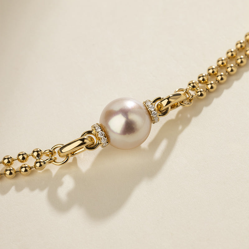 Akoya Saltwater Pearl 18K Gold Diamond Double-Layer Luster Chain Necklace