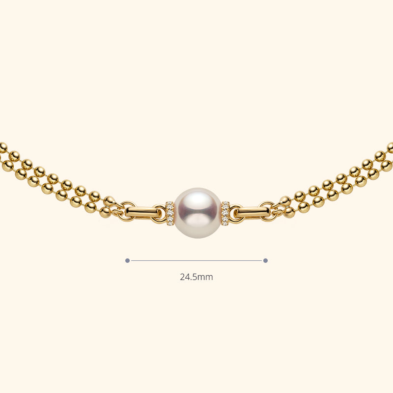 Akoya Saltwater Pearl 18K Gold Diamond Double-Layer Luster Chain Necklace