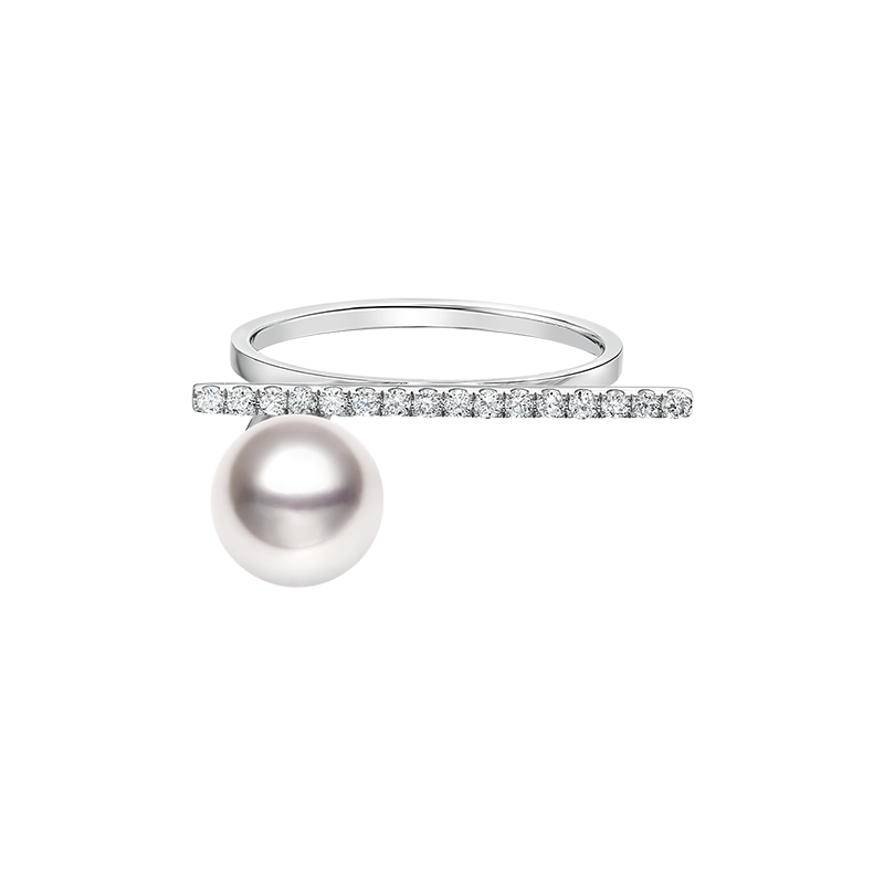 Akoya Pearl 18K White Gold Moon Diamond Ring
