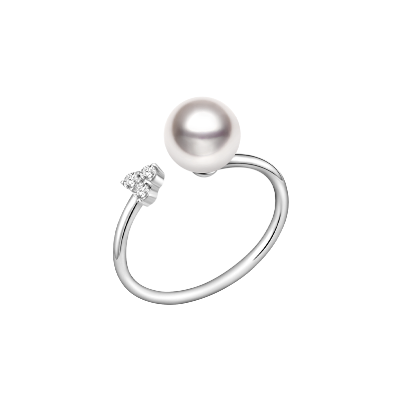Akoya Pearl 18K White Gold Diamond Clover Ring