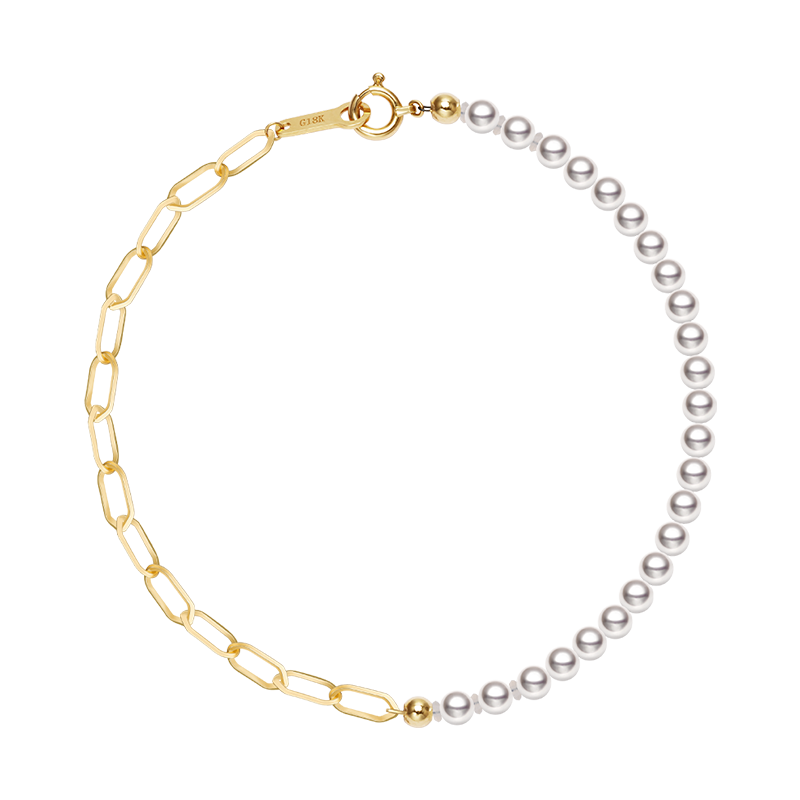 Akoya Pearl 18K Gold Half Chain Design Bracelet