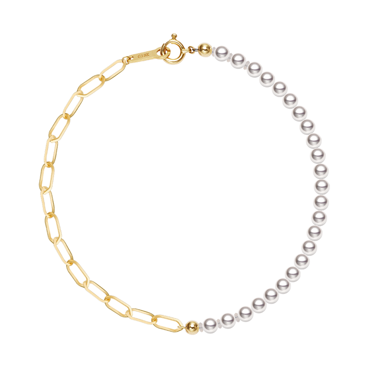 Akoya Pearl 18K Gold Half Chain Design Bracelet