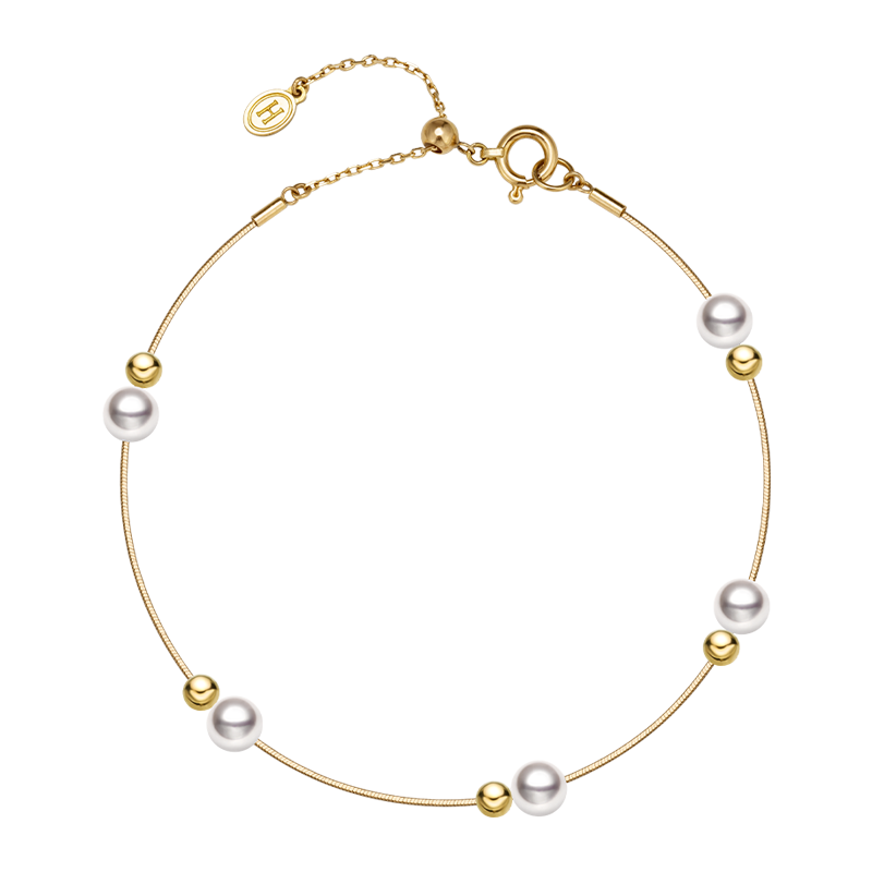 FINE LINE COLLECTION Akoya Saltwater Pearls 18k Yellow Gold Baby'S Breath Herringbone Chain Bracelet