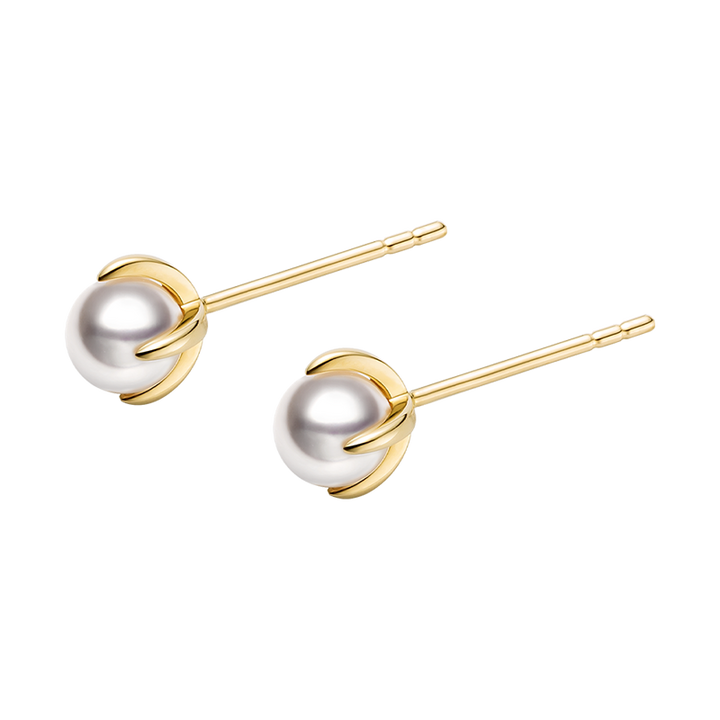 Akoya Pearl 18K Gold Flower-bud Stud Earrings