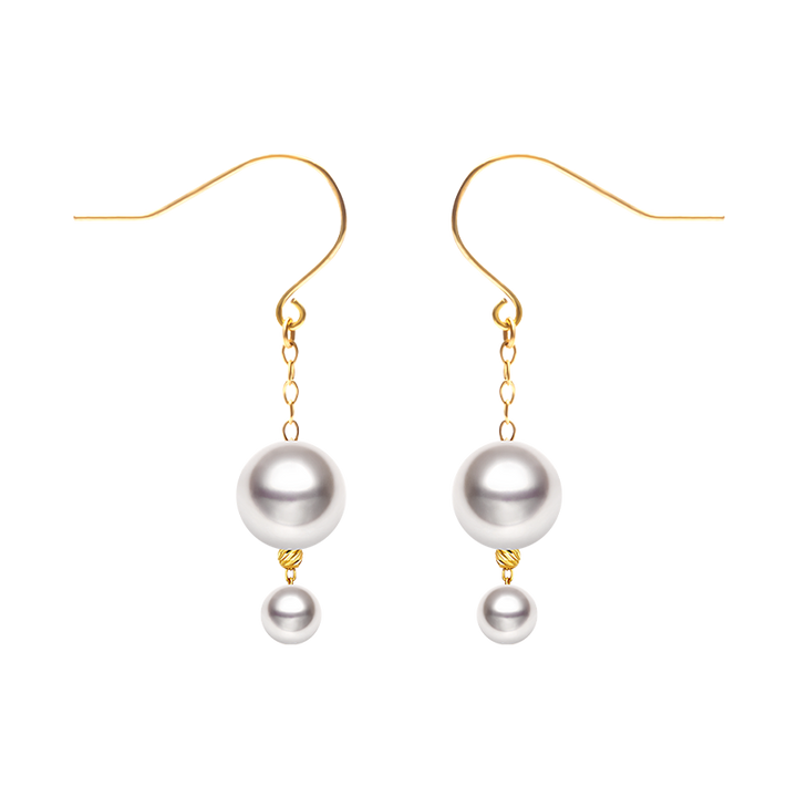 Akoya Pearl 18K Gold Large and Small Pearl Design Earrings