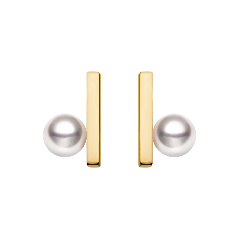 Akoya Saltwater Pearl Earrings 18K Yellow Gold Ear Piercing Studs