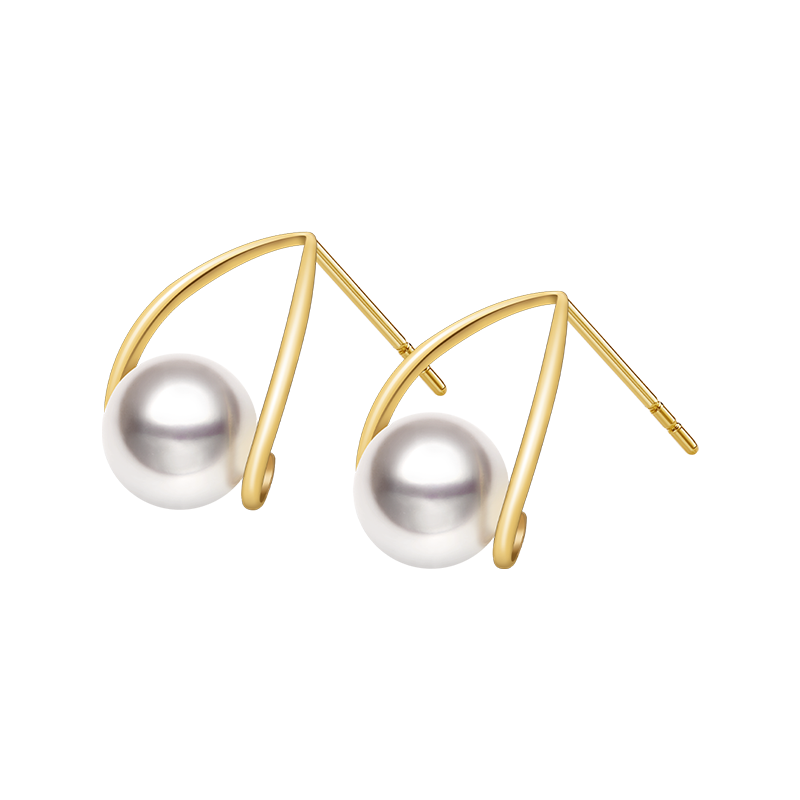 Akoya Pearl 18K Gold Minimalist Triangle Earrings