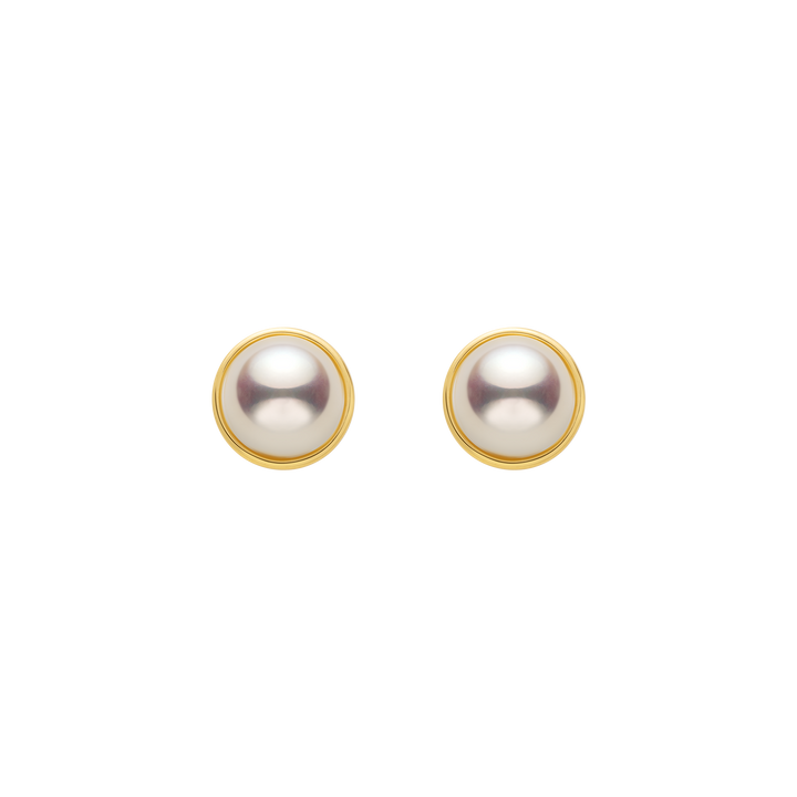 Akoya Pearl 18K Gold Bezel-Set Encircling Earrings