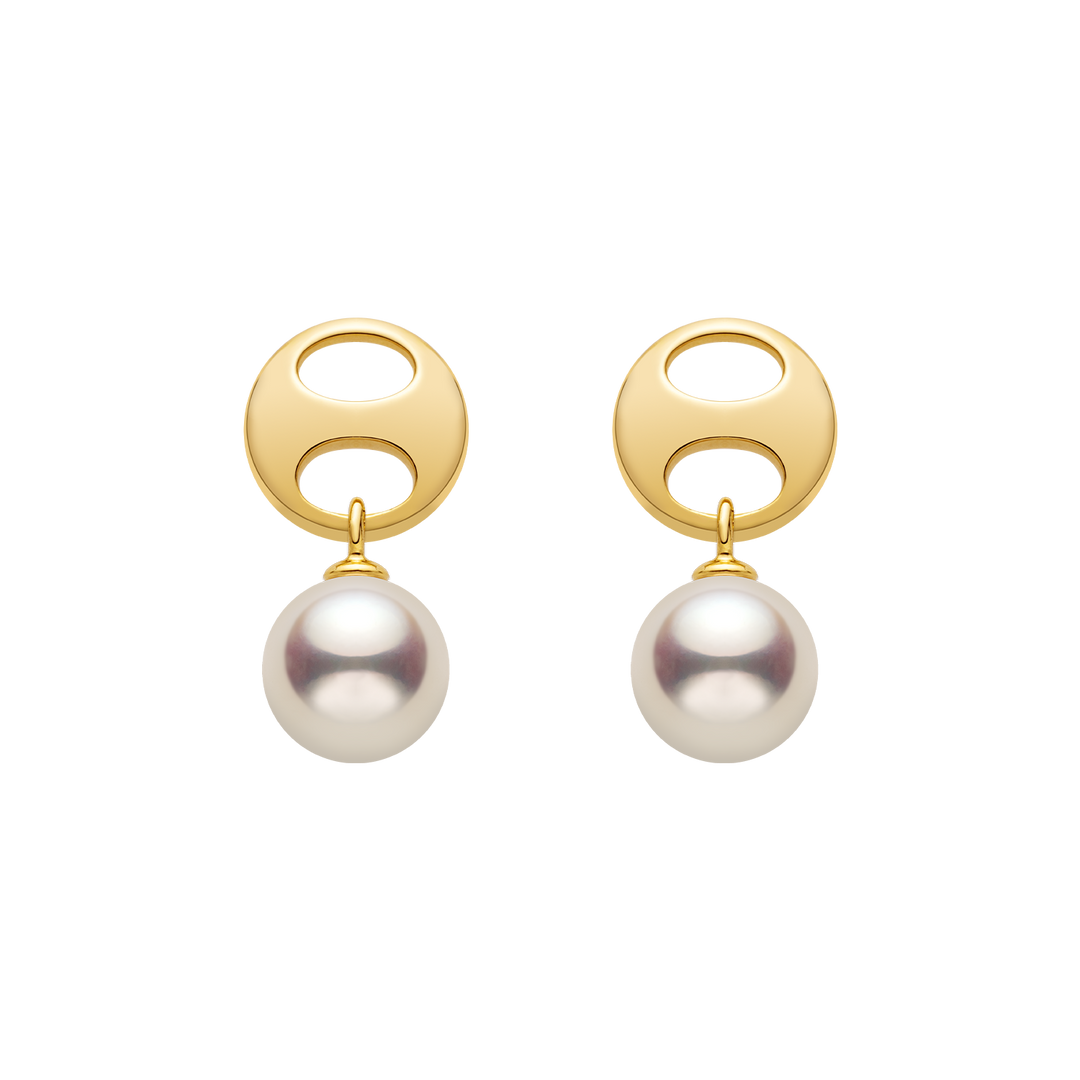 Akoya Pearl 18K Gold Imprint H Elegant Studs Earrings