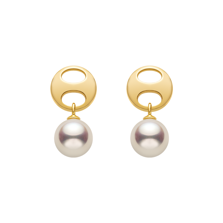 Akoya Pearl 18K Gold Imprint H Elegant Studs Earrings