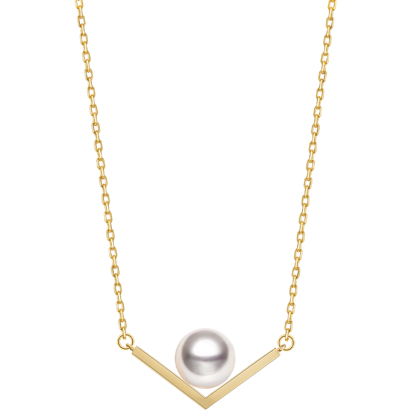 Akoya Saltwater Pearl 18K Yellow Gold V-shape Necklace