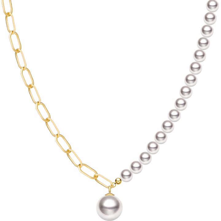 Akoya Pearl 18K Gold Pearl Pendant Half Chain Design Noble Necklace