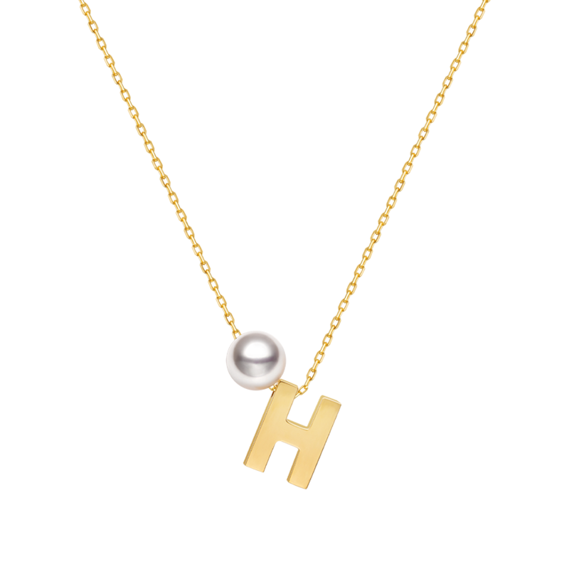 Akoya Saltwater Pearl 18K Gold Hanging "H" Necklace